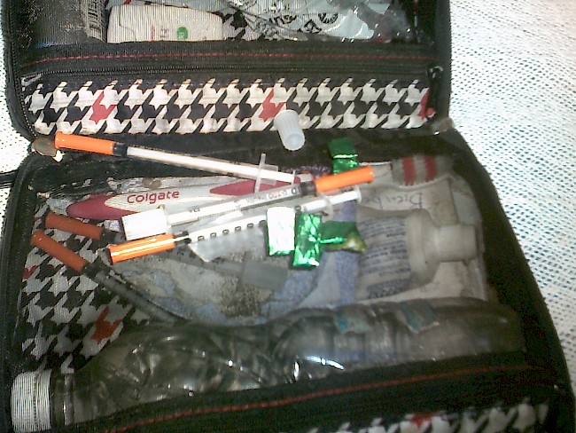 1. Toiletry bag with injection ‘works’