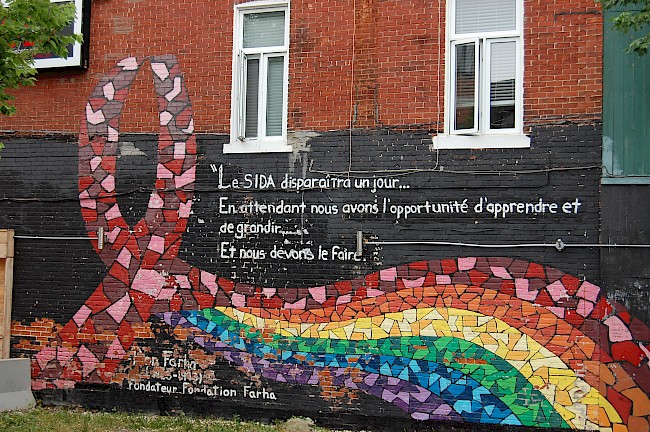 Figure 1. Mural on rue Sainte-Catherine, with quote by AIDS activist Ron Farha