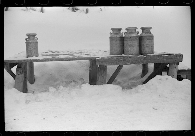 Marion P. Wolcott (Untitled photo, possibly related to: &amp;amp;amp;amp;amp;amp;amp;amp;amp;#039;Hauling water in milk cans because usual source of supply is frozen&amp;amp;amp;amp;amp;amp;amp;amp;amp;#039;. Putney Homestead farm near Woodstock, Vermont) March 1939. Repository: Library of Congress