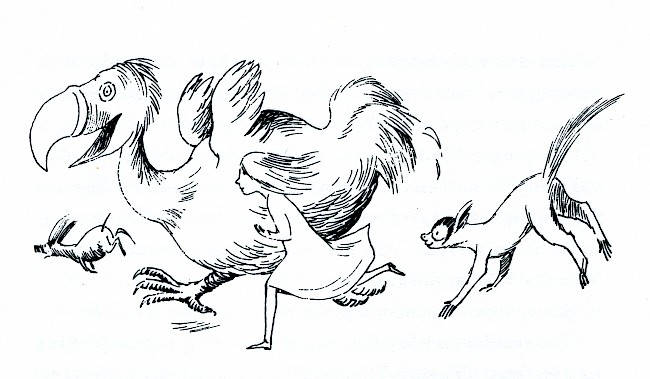 Alice in the Caucus-race (illustration by Tove Jansson. © Moomin Characters, reproduced with permission