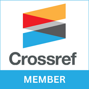 Crossref logo: yellow, red, grey and blue thick lines cross each other
